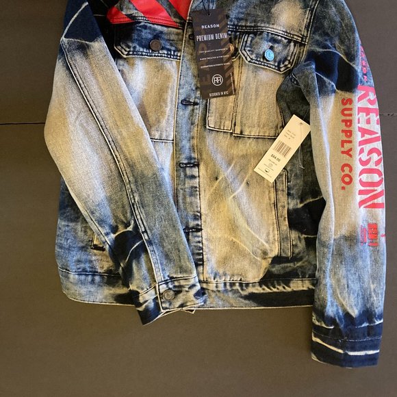 Reason Jean Jacket Beautiful Distressed Jean Jacket Men size M - Picture 5 of 5